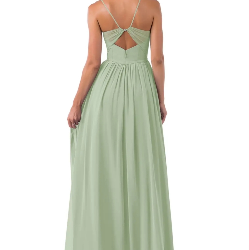 Azazie Sage Green Spaghetti Strap Maxi Dress with High Slit - Picture 7 of 11